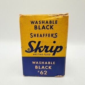 Vintage Sheaffer's Skrip Writing Fluid Washable Black 62 Ink Bottle with Box 2oz